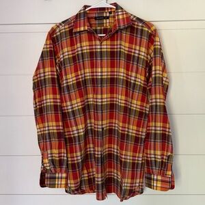 John Varvatos Red and Orange Plaid Casual Shirt, Men’s 20